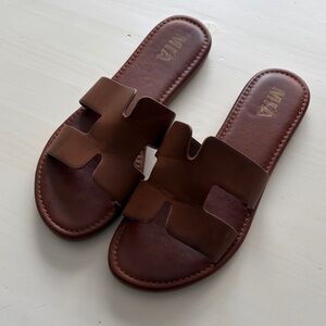 MIA Brown Leather Slide Sandals